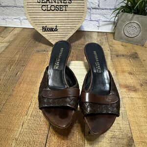 Bottega Veneta Woven Sandals Intrecciato Damier Leather Check Sz 38 US 8 COA